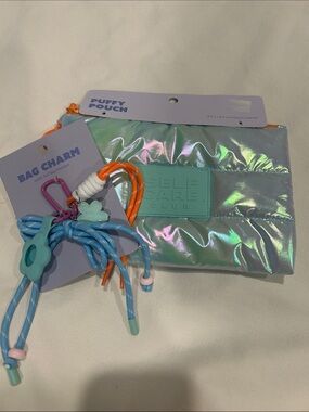 Target Iridescent Puffy Pouch with Blue and Orange Charm